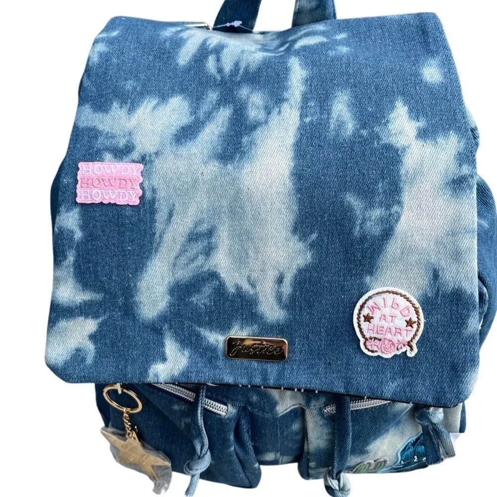 Girls Justice Denim Rucksack Backpack Bag Blue